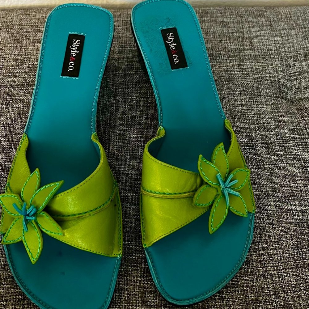 Style & Co Blue and Green Open Toe Shoes 8 1/2